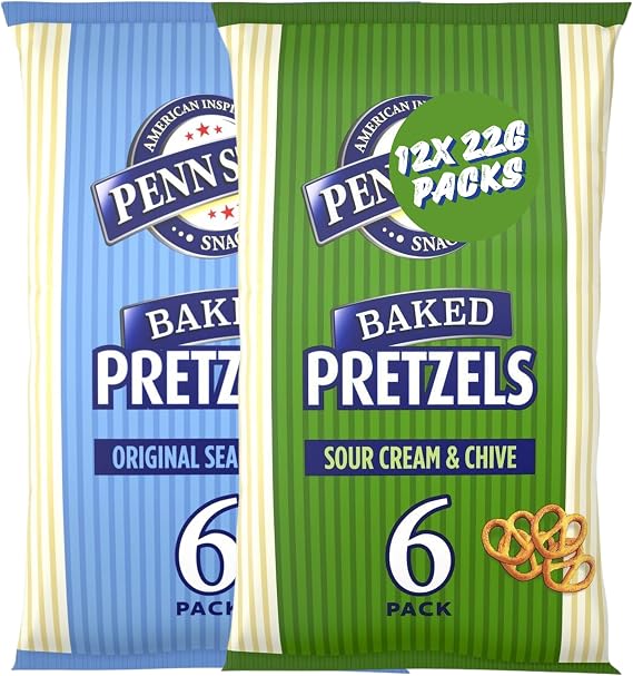 Pretzel Bundle With Penn State Sea Salted Pretzels 6 x 22g and Pretzels Sour Cream & Chive 6 x 22g (2 Pack)