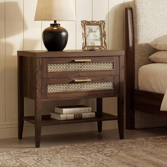 SICOTAS Large Night Stand, Mid Century Modern Nightstand with 2 Drawers