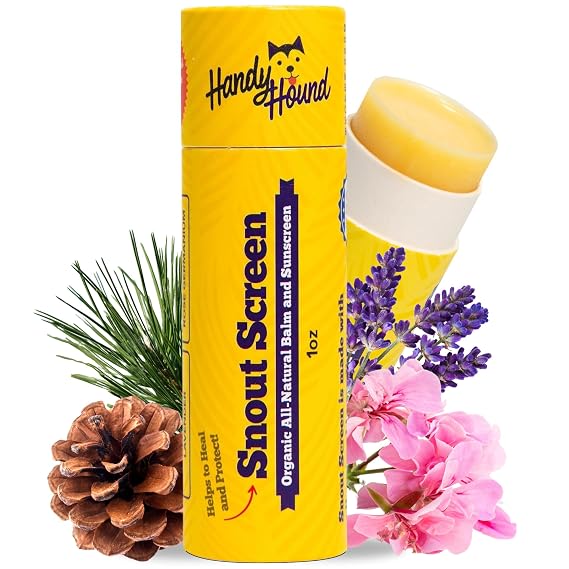 Handy Hound SnoutScreen Dog Sunscreen Balm for Nose & Paws, 1 oz | Lick safe natural sun protection, no zinc oxide, soothes dry cracked skin, for pink noses and light coated dogs, USA made