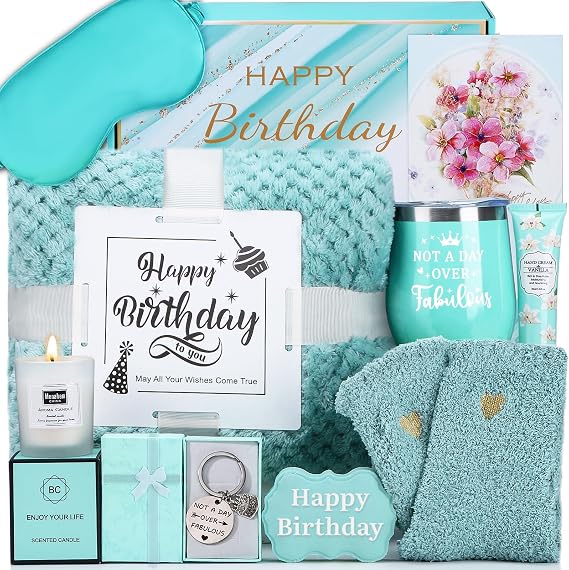 Birthday Gifts for Women, Happy Birthday Gifts for Mom, Her, Sister, Best Friend, Girlfriend, Coworker, Wife Bday Gift Ideas, Unique Relaxing Spa Birthday Gift Basket for Women Care Package w/ Blanket