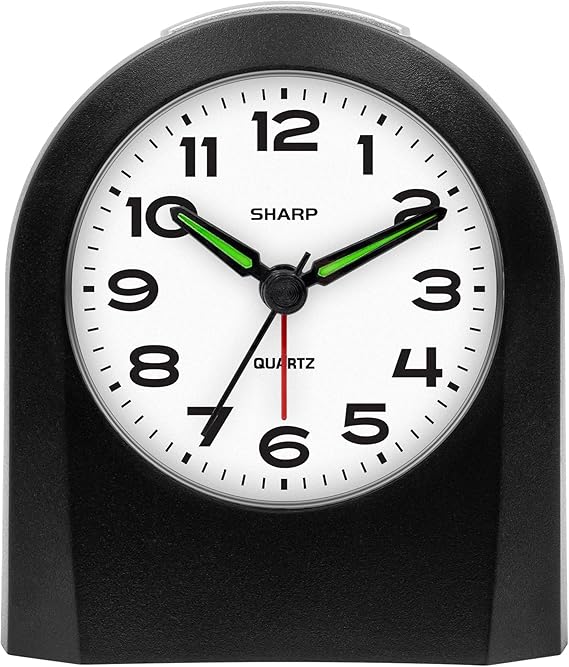 Sharp Battery-Powered Analog Alarm Clock, Silent Sweep, Snooze and Light