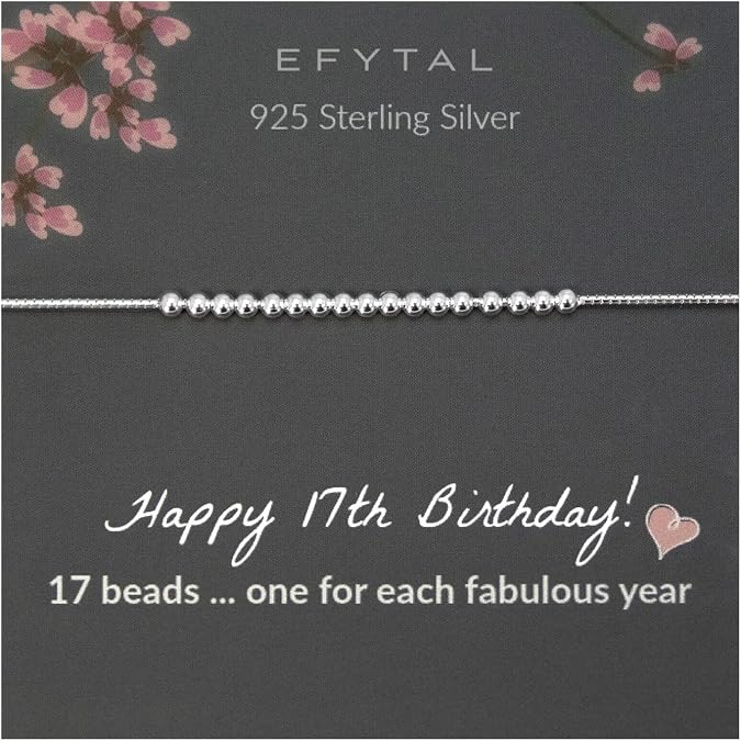 EFYTAL 17th Birthday Bracelet, 925 Sterling Silver Bead Bracelet, 17 Year Old Gift Ideas, Birthday Gifts for 17 Year Old, Regalos para una jovencita de diecisiete anos