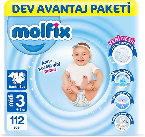 Molfix Kanal Teknolojisi Dev Avantaj Paketi 3 Beden Midi 112 Adet
