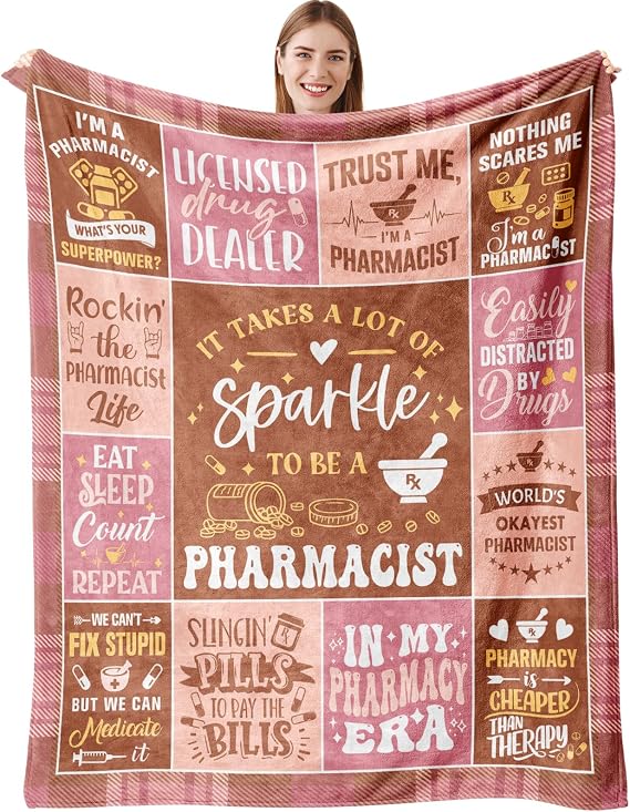 Pharmacist Gifts for Women Blanket 60 X 50 Inch, Pharmacy Gifts for Pharmacist/Coworkers Bulk, Gift for A Pharmacist, Pharmacists Birthday Gift for Female