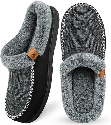 ATHMILE Mens Slippers Slip On Moccasin, Indoor Outdoor Warm Fuzzy Comfy House Shoes, Fluffy Wide Loafer Home Bedroom Slippers