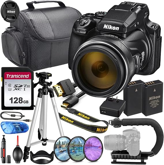 Nikon Intl. COOLPIX P1000 Digital Camera MFR #26522 Bundle + 128GB High Speed V30 Memory + Video U-Bracket + Bag, HD Filters and More