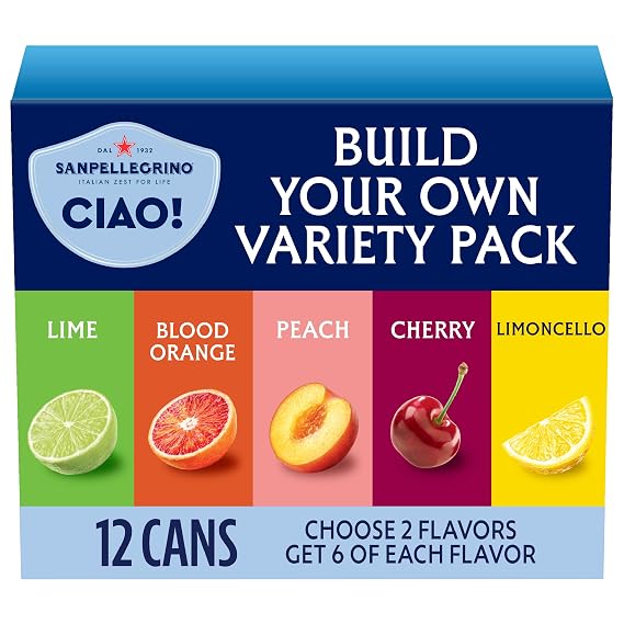 Sanpellegrino CIAO Flavored Sparkling Water, Low Calorie Italian Sparkling Water Variety Pack, Build Your Own Variety Pack, 12-Pack