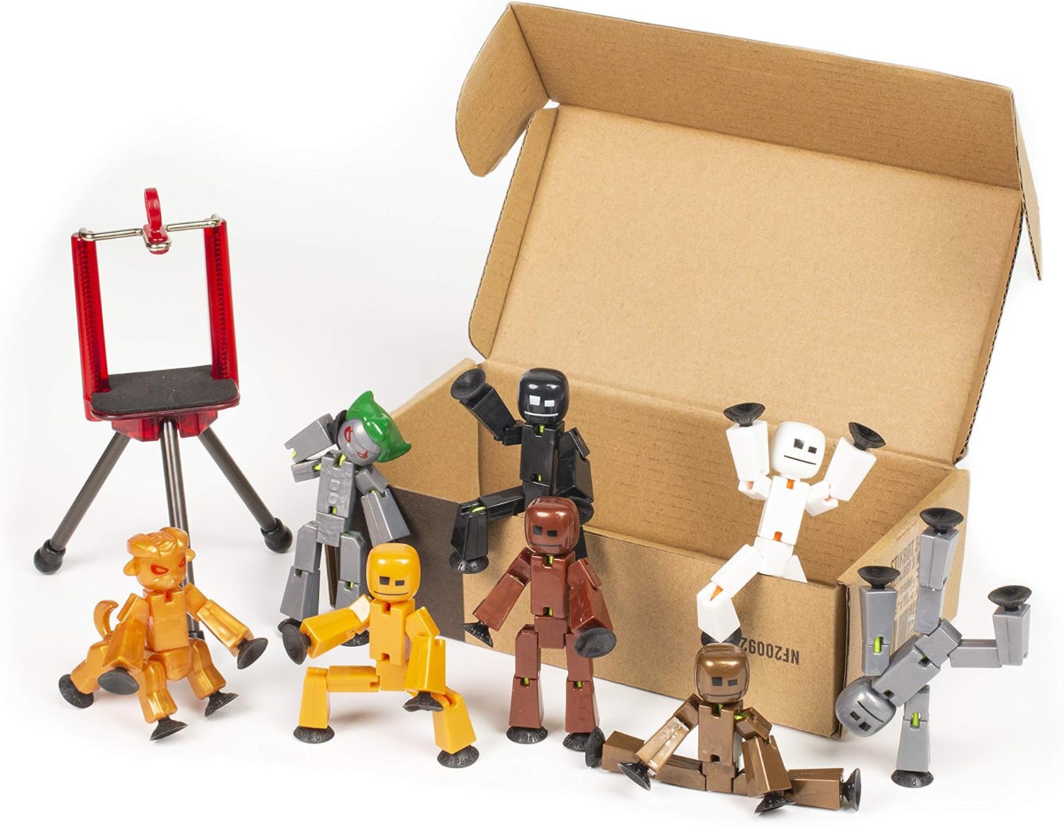 StikBot Zing, Set of 8 Clear Collectable Action Figures and Mobile Phone Tripod, Create Stop Motion Animation, Great for Kids Ages 4 and Up