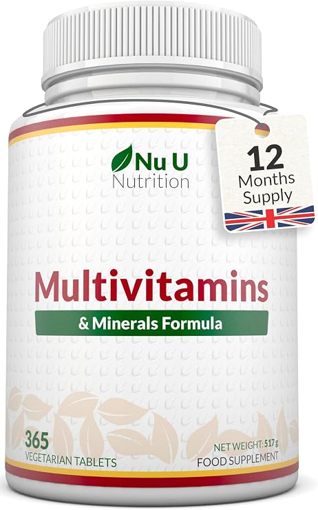 Nu U Nutrition - A-Z Multivitamin Tablets for Women & Men - 365 Tablets - 12 Month Supply - 25 High Strength Essential Nutrients Including Iron, Zinc, Magnesium, Vitamin B12, C & D3 - Made in the UK