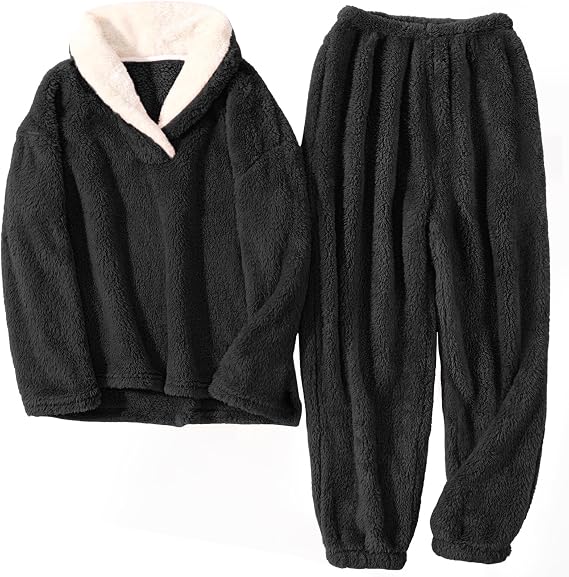 HEEKPEK Fluffy Pajamas Set for Women Winter Warm Fleece Lounge Sets 2 Piece | Plush Loungewear, Fuzzy Pj Pants, Long Sleeve Pullover, Loose, Soft Comfy Sleepwear, for Home