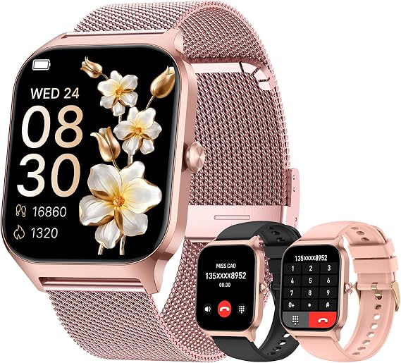 Smart Watch for Women Fitness Tracker: Rose Gold Bluetooth Make Answer Call Digital Mens Watches Waterproof Run Smartwatch Android Phone iPhone Samsung Compatible Sleep Heart Rate Monitor Pedometer