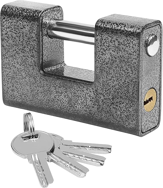 Heavy Duty Padlock with 4 Keys, Hardened Tail, Anti-Drill Design, Rust Small Secondary Lock, Key Lock, Industrial Protector Hardware Lock for Outdoor Use - Garage Door, Container, Shed, Locker