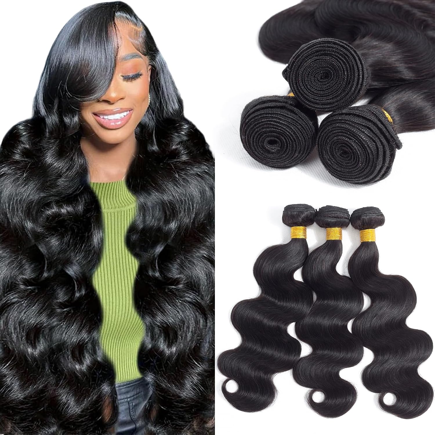 FASHION PLUS 10A Grade Brazilian Virgin Hair Body Wave 3 Bundle 100% Unprocessed Virgin Remy Human Hair Weave Bundles Body Wave Natural Black 24 26 28,300g