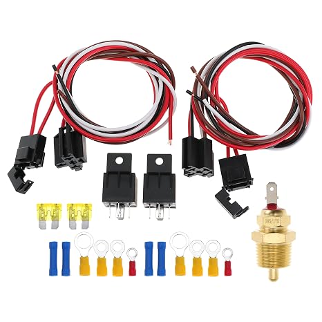 Dual Electric Fan Wiring Kit Dual Fan Relay Kit with Thermostat Radiator Fan Temperature Sensor Switch 185 On 175 Off, Electric Cooling Fan Thermostat Kit 4 Pin, 40 AMP Waterproof Relay Kit