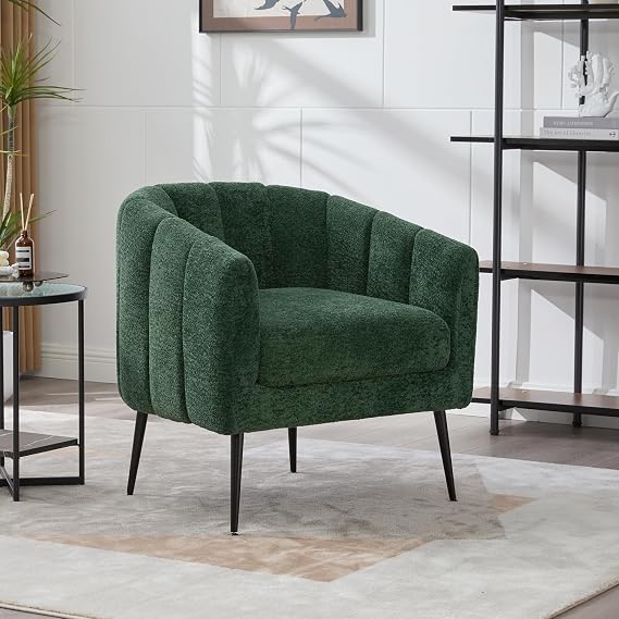 30" Chenille Fabric Cozy Oversized Sofa Chair, Modern Single Sofa with Adjustable Foot Pads, Upholstered Recliner Sofa Chair with Removable Cushion for Living Room, Green