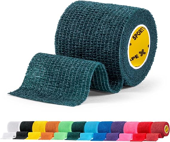 SPORTTAPE Football Sock Tape, 5cm x 4.5m, Dark Green - Self-Adhesive | Cohesive Bandage, Compression Wrap & Sports Stretch Tape for Ankles, Joints, Socks, Vet & Pet Wrap for Dogs, Horses