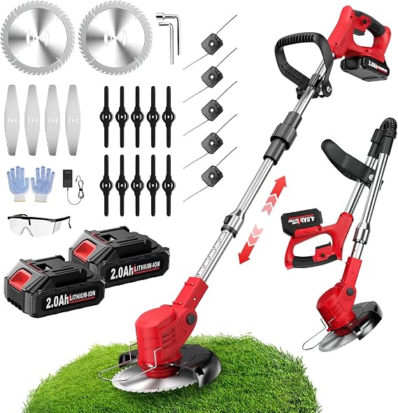 FULLYEA Electric Weed Wacker Cordless, 4-in-1 Grass Trimmer Battery Powered | Foldable, 4 Types of Blades, Electric Lawn Mover Battery Powered, Lightweight, Portable, for Gardening Yard Work, Lawn Care