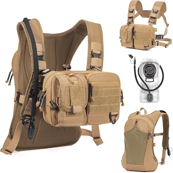 2-in-1 Hydration Backpack & Tactical Chest Pack with 2.5L Water Bladder, Modular Molle Hydration Vest, Lightweight Running Water Bag for Gravel Cycling, MTB, Hiking, Enduro