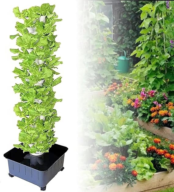 Hydroponic Growing System Kits, 45 Plants Sites Grow System Vertical Grow Tower with Pump, Movable Water Tank Growing System for Herbs, Fruits & Vegetables
