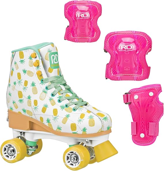Roller Derby Elite Candi GRL Lucy Watermelon Adjustable Girls Roller Skates with Protective Gear, Adjustable Sizing, Tri-Pack Protective Gear Included