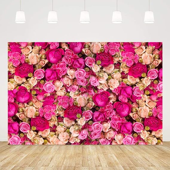 Ticuenicoa 6x4ft Pink Red Rose Flowers Photography Backdrop Valentine's Day Photo Background Baby Shower Wedding Birthday Decoration Bridal Shower Wedding Blossoms Roses Wall Art Photo Booth Props