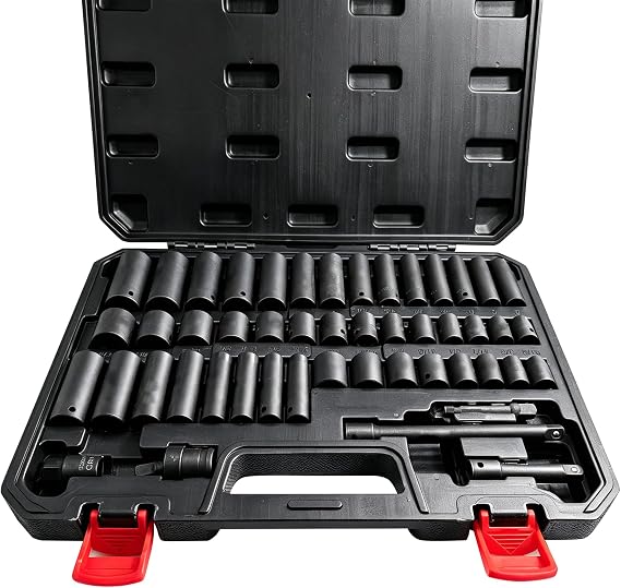 GMTOOLS 3/8" Drive Impact Socket Set, 49Pcs Socket Set, Impact Socket Set includes Metric (8-22mm) and SAE (5/16"-3/4") Socket Set