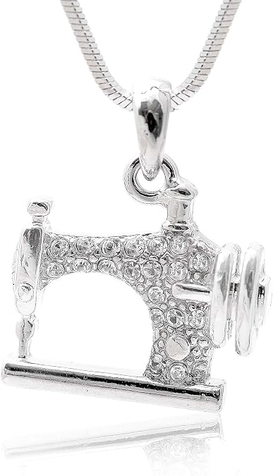 Spinningdaisy Silver Plated Crystal Sewing Machine Necklace