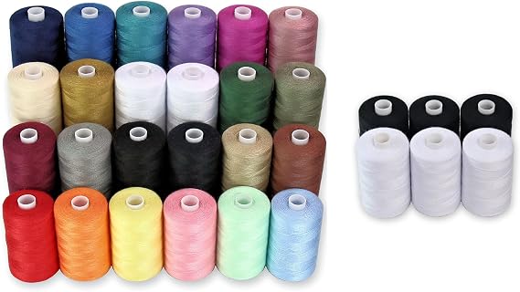 Bundle 30 Polyester Sewing Threads for Hand Stitching, Quilting & Sewing Machine - 1000 yds Per Spool -20 Thread Colors Plus 5 Black & 5 White