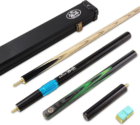 Gold Series EMPEROR SNOOKER CUE SET with 58 Inch Hand Spliced 3/4 Joint Cue 9.5mm Tip, Deluxe Black White Interior Hard Case, Long Telescopic Extension and 2 x Chalk