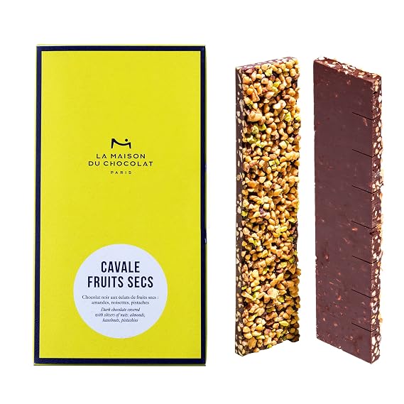 La Maison Du Chocolat Cavale Fruits Secs - Premium Dark Chocolate Bar with Pistachios, Almonds, Hazelnuts - Gourmet French Chocolate