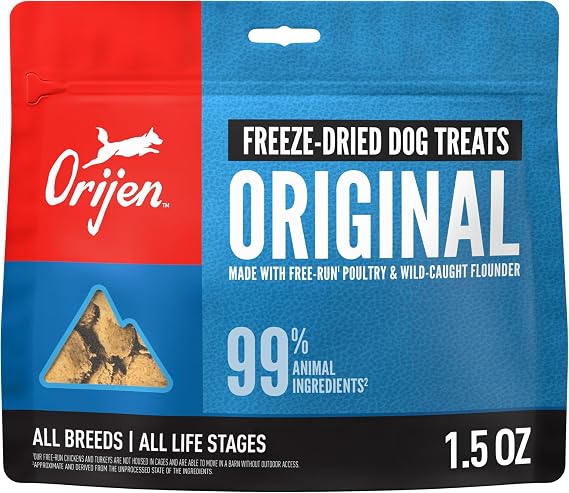ORIJEN WHOLEPREY Freeze Dried Dog Treats Original Recipe 1.5oz Bag | 99% Animal Ingredients, Freeze Dried, High Protein, Made in the USA, Nourishing Organs, Global Quality Ingredients
