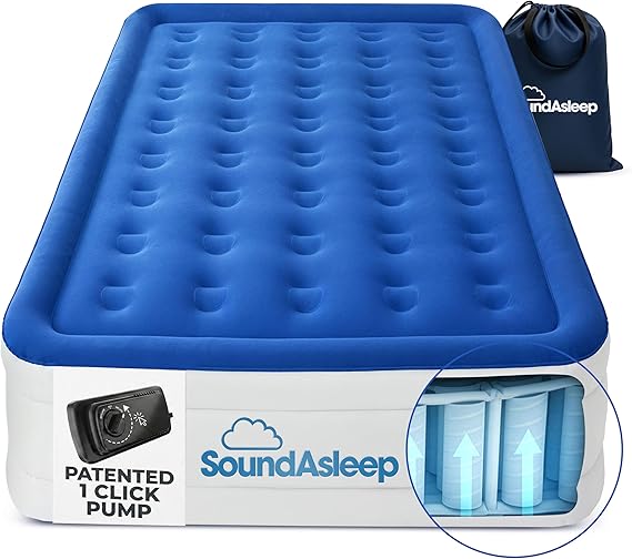 SoundAsleep Dream Series Raised King Air Mattress, Built-in Pump, Blue