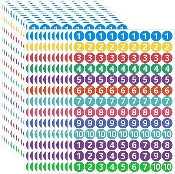 RIVEENY 24 Sheets 1 to 10 Consecutive Number Stickers - Self Adhesive Vinyl Decals for Indoor and Outdoor Waterproof Labels - Inventory Classification