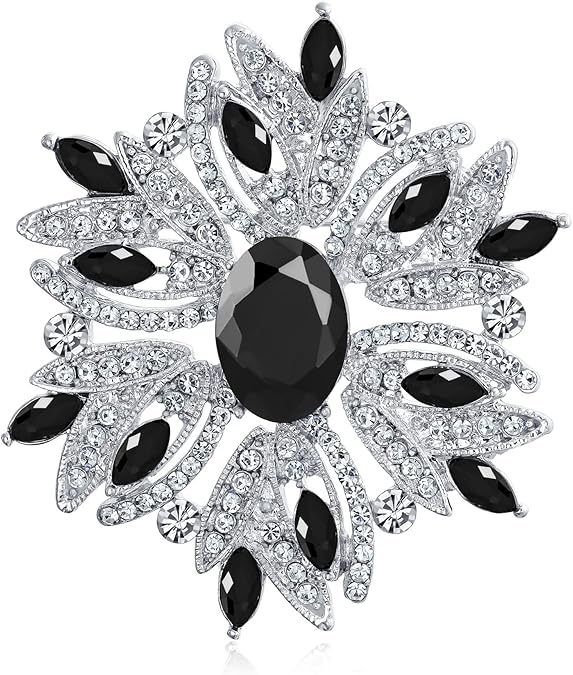 Fashion Large Statement Vintage Style Simulated Gemstone Crystal Scarf Flower Art Deco Brooch Pin For Women