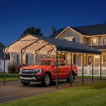 Wisteria Lane 12 x 20 FT Metal Carport, Heavy Duty Carport Canopy with Reinforced Frame and Base for All-Weather, Outdoor Garage Car Port for Boats, Tractors, Pickup Trucks or Party, Dark Gray