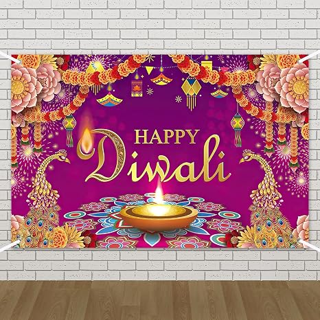 Happy Diwali Backdrop Banner Decorations, Indian Festival of Lights Party Supplies, 59 X 39 in Diwali Banner Indian Festival of Lights Marigold Flowers Decor for Indoor & Outdoor Celebrations Decor
