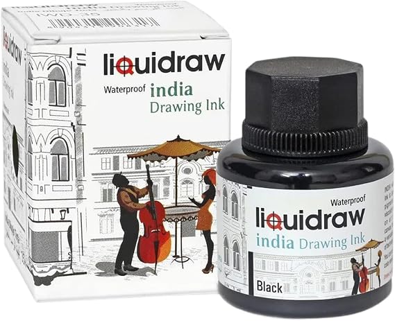Liquidraw Black Drawing India Ink - 35 ml | Must-Have Artist Supply | Non-Toxic, Waterproof, Lightfast & Permanent | Suitable for Pens & Brushes | Use On Paper Board, Canvas, Fabric & Wood