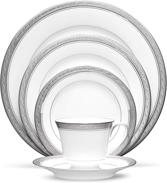 Noritake Crestwood Platinum - 5 piece place setting, White, 6" diameter