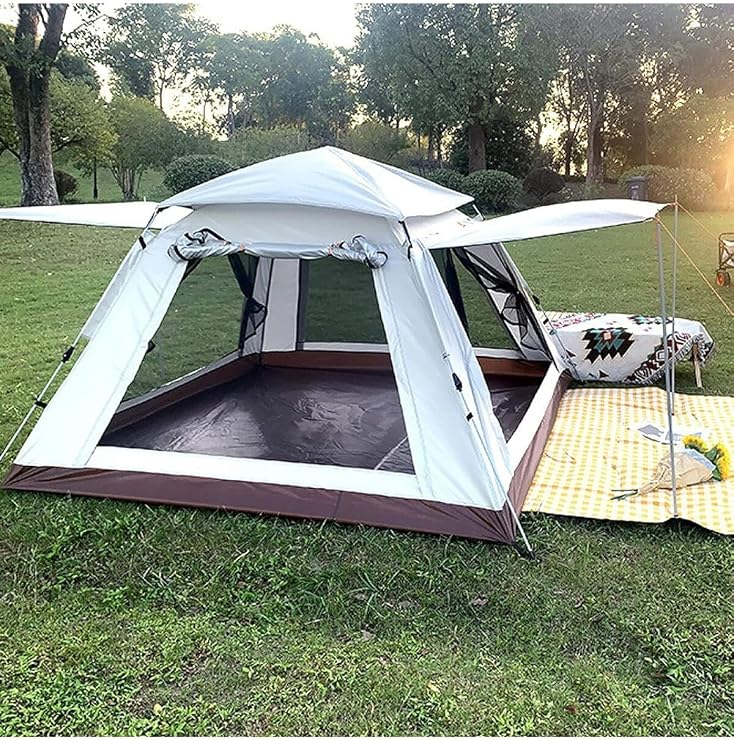 4 Kişilik Tam Otomatik Kamp Çadırı Tenteli Portatif Çadır Anti-Uv Yağmur Geçirmez 215X215X145 Cm Tek Ebat Bej