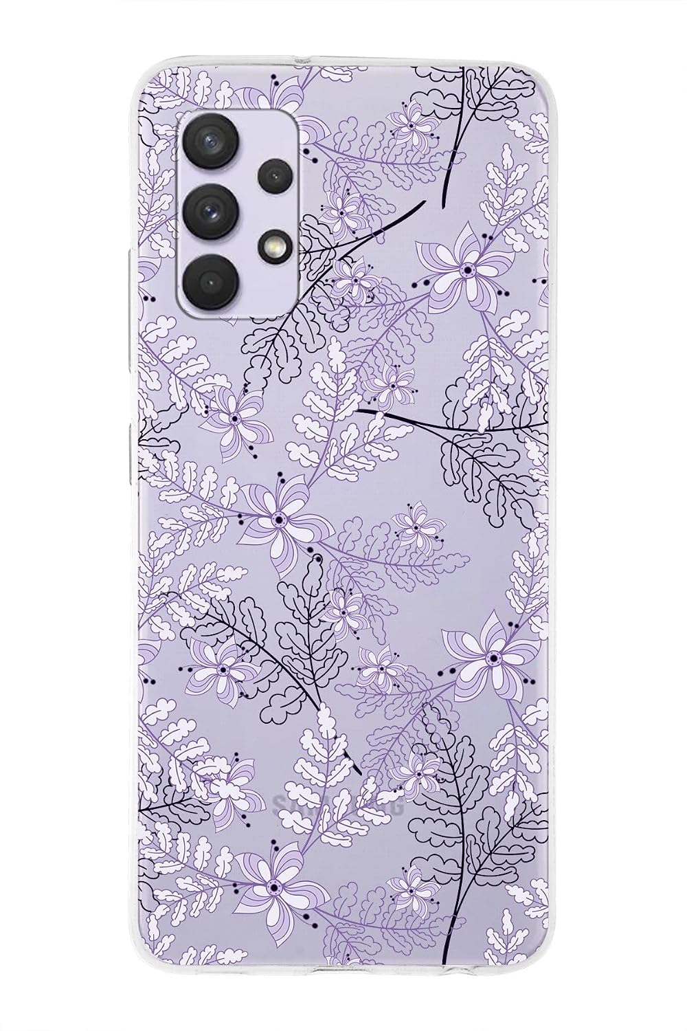 PrintiFy Samsung Galaxy A32 ile Uyumlu Kapak Floral Lila Tasarımlı 1mm Fit Şeffaf Silikon Kılıf