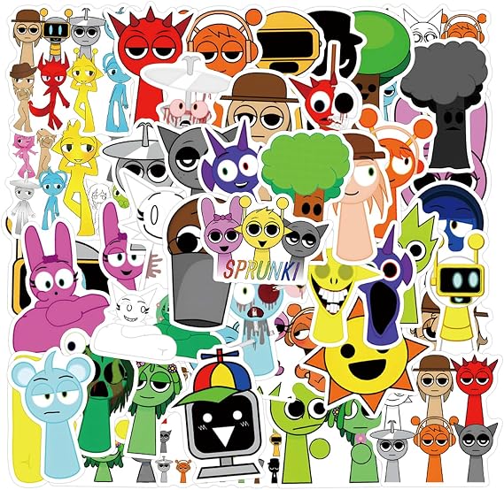 110Pcs Incredibox Sprunki Stickers, PVC Waterproof Cute Anime Cartoon Stickers for Teens Office Workers Crafts Gifts Laptop Bottles Guitar Luggage Skateboard