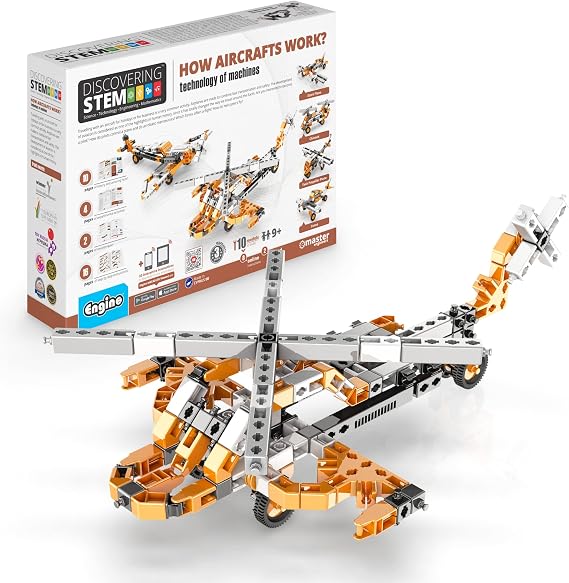 Engino: Discovering STEM - How Aircrafts Work: Technology of Machines - 10 Model Toy Vehicle Brick Building Set, Snap-Fit System, Experiment, Kids 9+