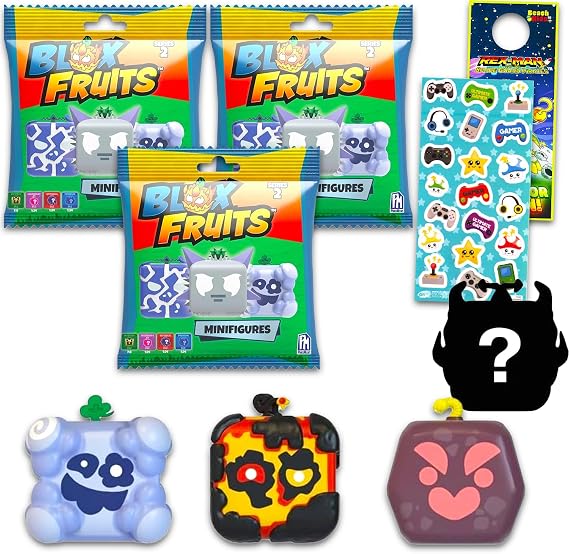 Blox Fruits Mystery Blind Bag Set - 3 Pack Mystery Bag Bundle with Random Collection Series 2 Video Games Minifigures Plus Stickers and More | Blox Fruits Collectibles