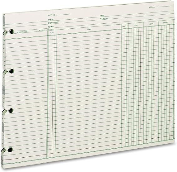 Wilson Jones Ledger Paper, Balance Ledger, 9-1/4" x 11-7/8", Green, 100 Sheets (GN2D)