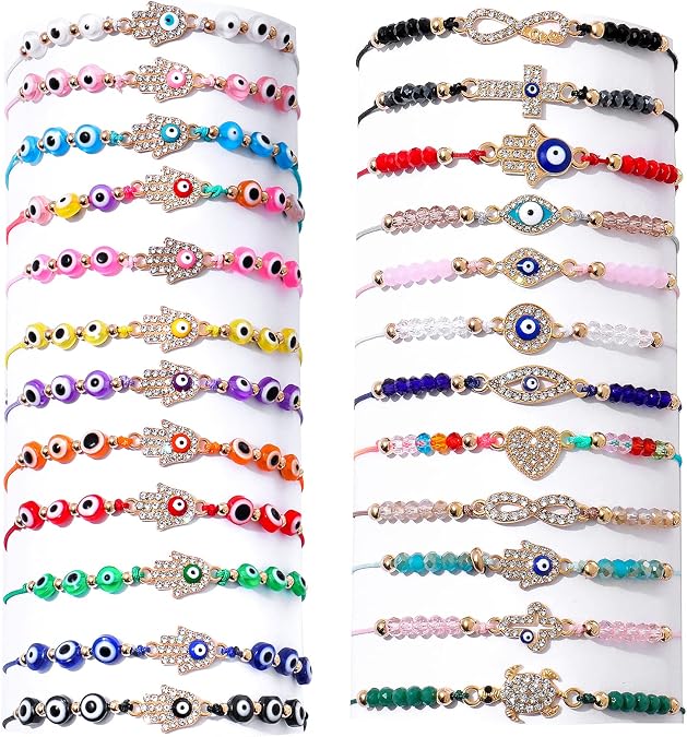 Bovemee 24/12 Pcs Evil Eye Bracelets Mexican Bracelets Hamsa Bracelet Set Protection Mal De Ojo Bracelets Gold Evil Eye Anklets Jewelry Gift for Women Men