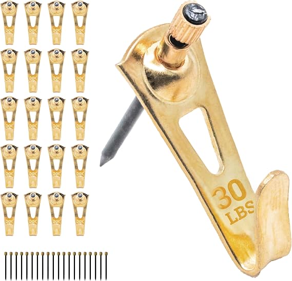 PHS - Professional Plaster Wall Picture Hangers 30 lbs - 25 Pack - Heavy Duty Picture Hooks for Drywall - Frame Hanging Hardware - Art Hooks for Wall - Secure Picture Hanging Kit