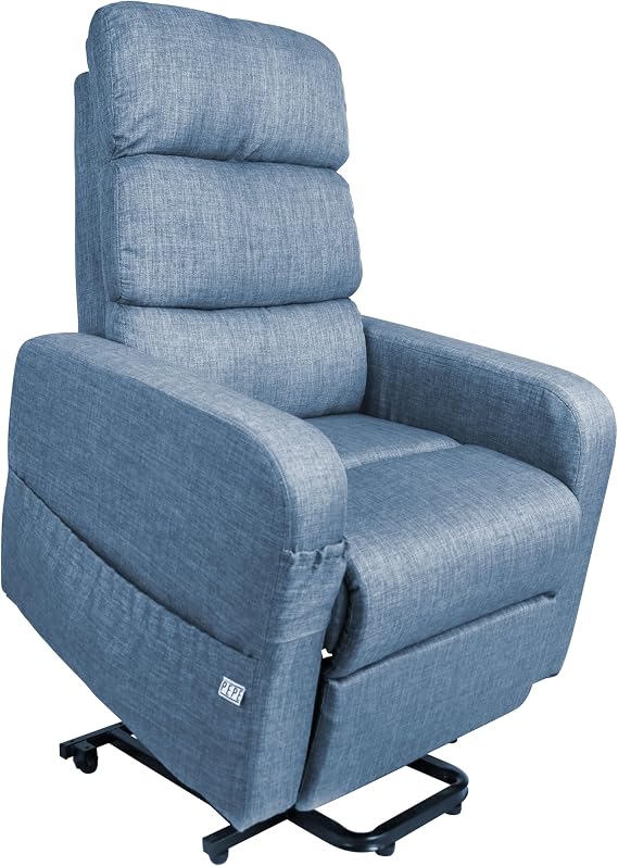 PEPE Mobility Power Lift Recliner Chair with Extended Footrest for Elderly People with Remote Control, Linen Fabric, Blue