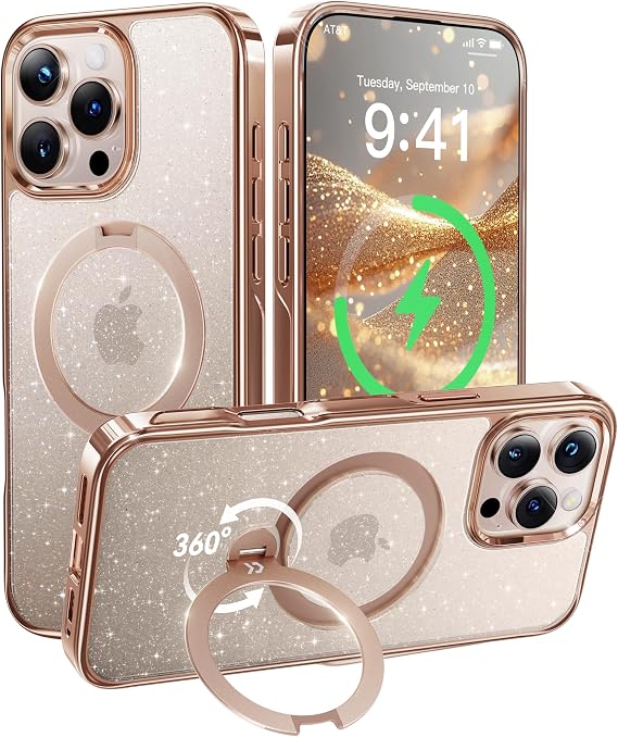 CASEKOO Glitter 360 Spin Built-in Magnetic Stand for iPhone 16 Pro Max Case