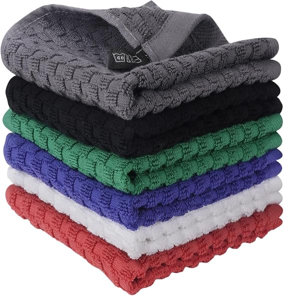 100% Cotton Wash Cloth, 12x12 Inch, 6 Pack, 6 Colors | Highly Absorbent, Soft Feel Fingertip Towels, Machine Washable, For Bathroom, Gym, Hotel, Spa and Kitchen