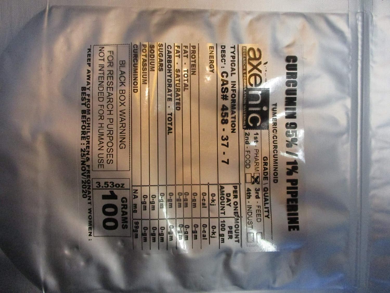 100 Grams Curcumin 95% CURCUMINOID  1% Piperine Powder, Turmeric